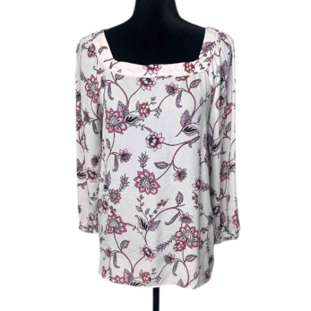 LOFT - Pink & Plum Floral Blouse  - Size Medium